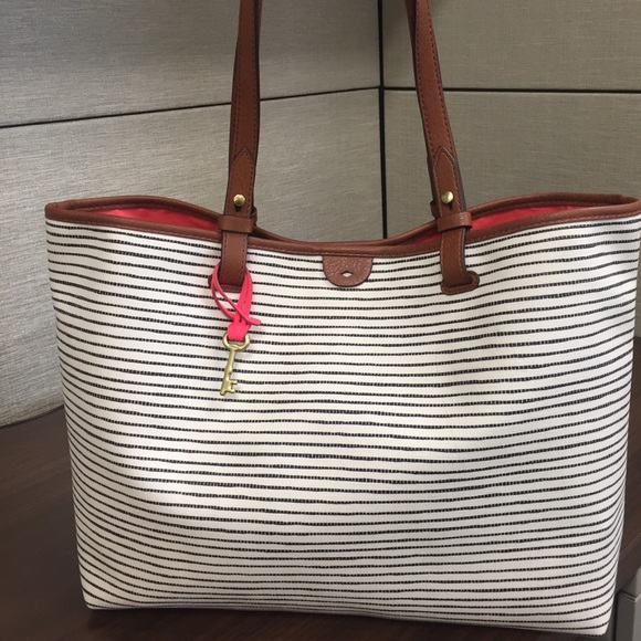 fossil rachel tote black stripe